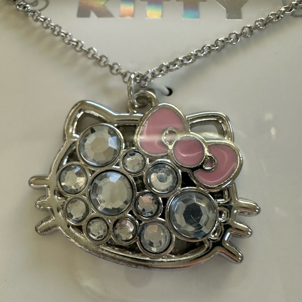 New Hello Kitty Rhinestones necklace with pendant, pink bow, absolut buty